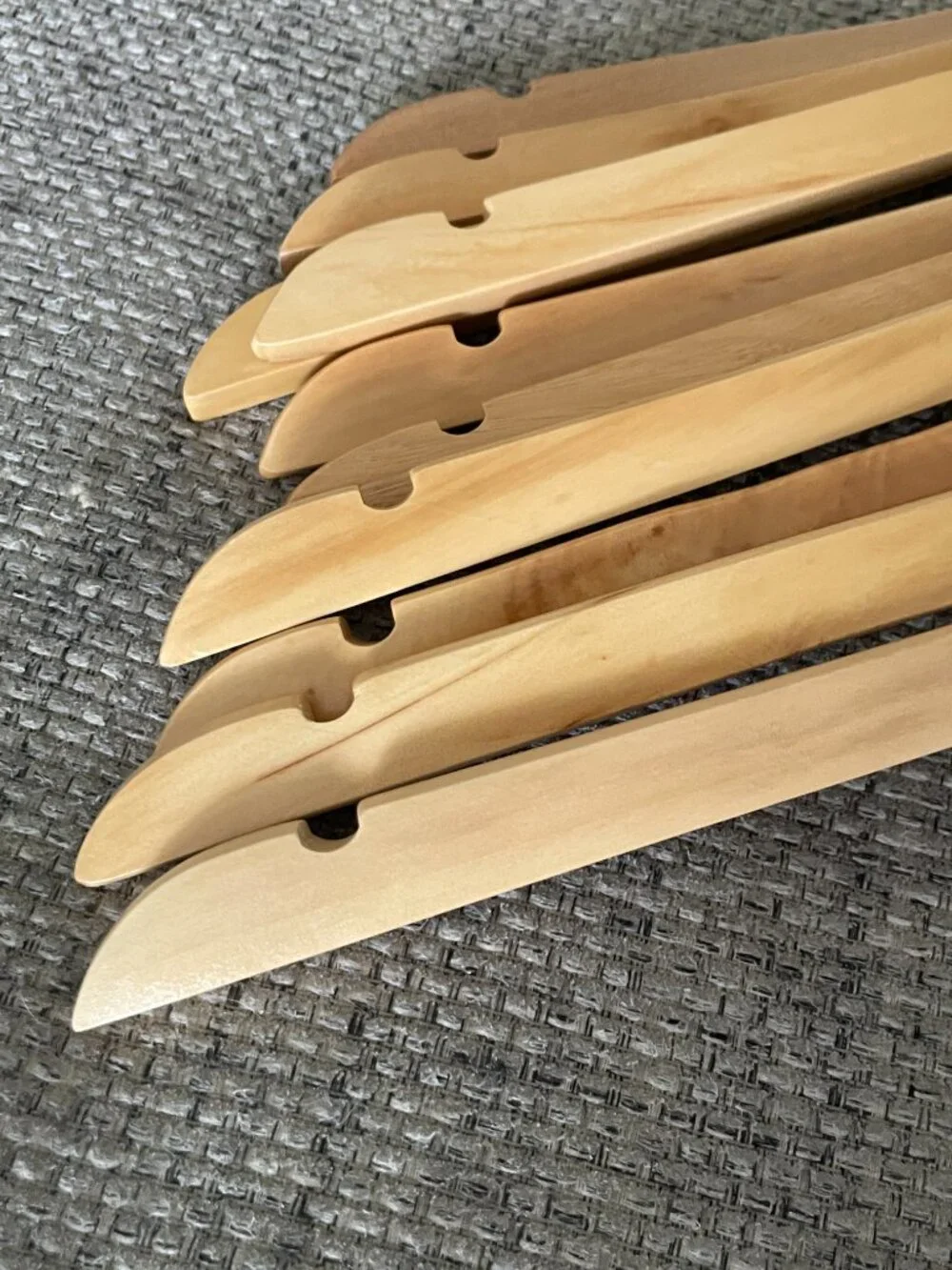 Set of 10 Natural Wood Clothes Hangers Notched Shoulders Metal Hooks Boutique